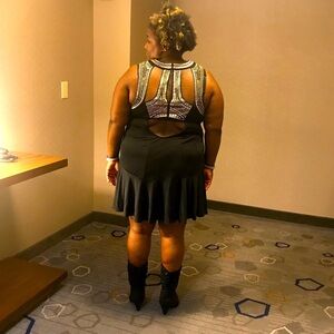 plus size Silver and gold studded little black dress